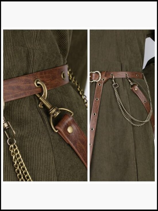 Medieval Vintage Faux Leather Chain Belt Adjustable Thin Retro Skinny Belt main image 6